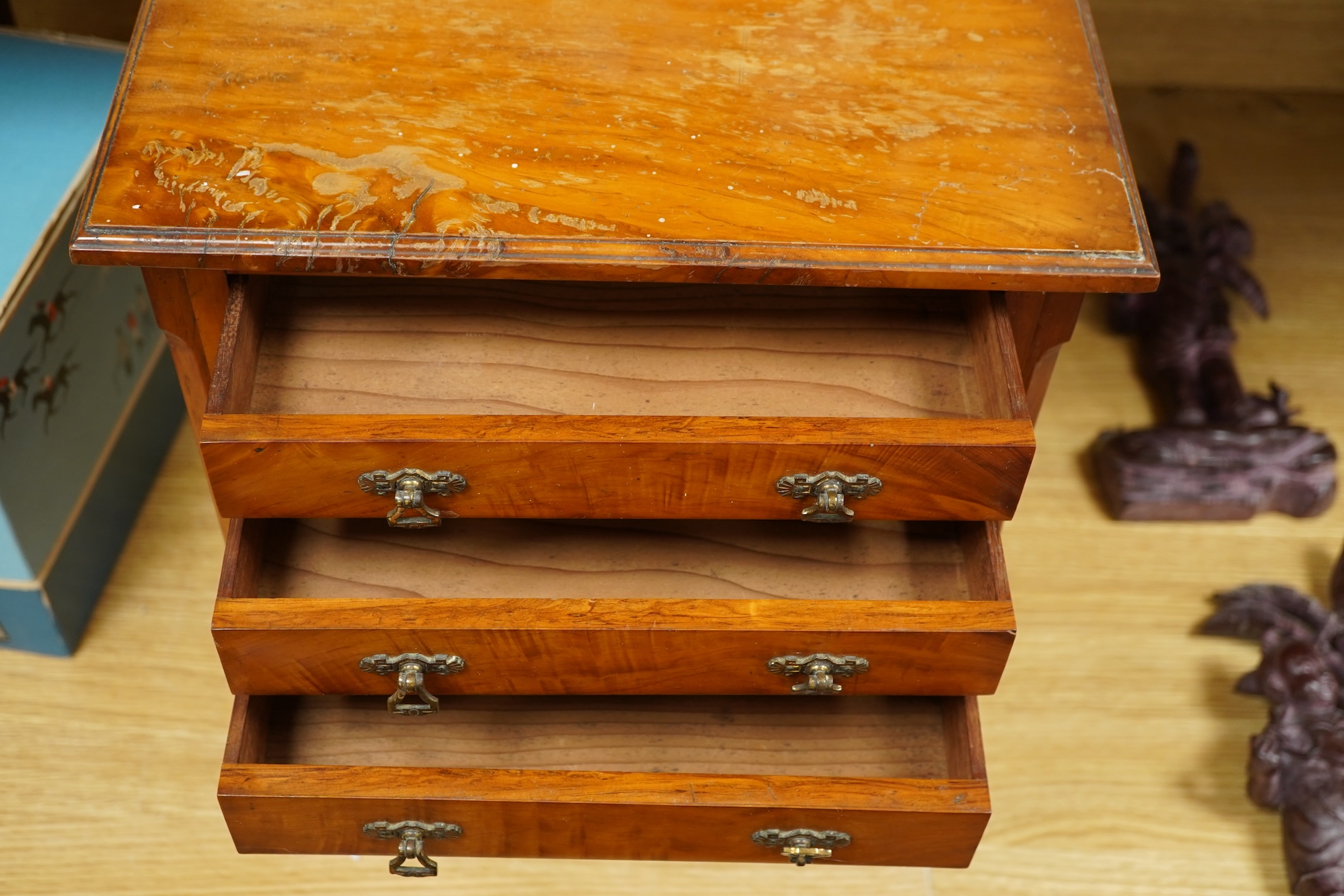 A late 19th century satin birch six drawer miniature chest of drawers, 33cm wide x 42cm high